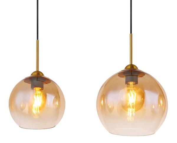 Globo Pendelleuchte Jamessa 4-flammig E27 Messingfarben matt amber Metall Glas 120x120cm