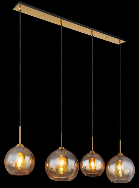 Globo Pendelleuchte Jamessa 4-flammig E27 Messingfarben matt amber Metall Glas 120x120cm