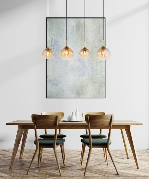 Globo Pendelleuchte Jamessa 4-flammig E27 Messingfarben matt amber Metall Glas 120x120cm