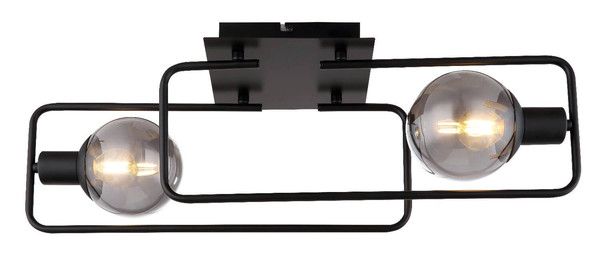 Globo Deckenleuchte Blama 2-flammig E14 Schwarz matt rauchfarben Metall Glas 61x23cm