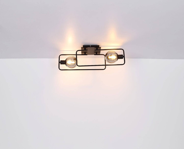 Globo Deckenleuchte Blama 2-flammig E14 Schwarz matt rauchfarben Metall Glas 61x23cm