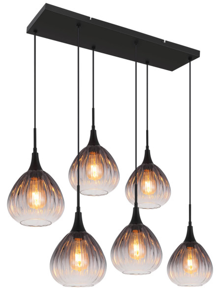 Globo Olsen E27 Hängeleuchte 6-fach 40W Schwarz Matt, Metall Ø20cm 15887-6H