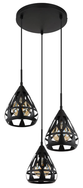 Globo Hassan E27 Hängeleuchte 3-fach 40W Schwarz Matt, Metall Ø17cm 15889-3H