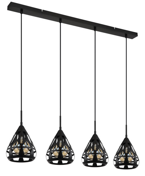 Globo Hassan E27 Hängeleuchte 4-fach 40W Schwarz Matt, Metall Ø17cm 15889-4H