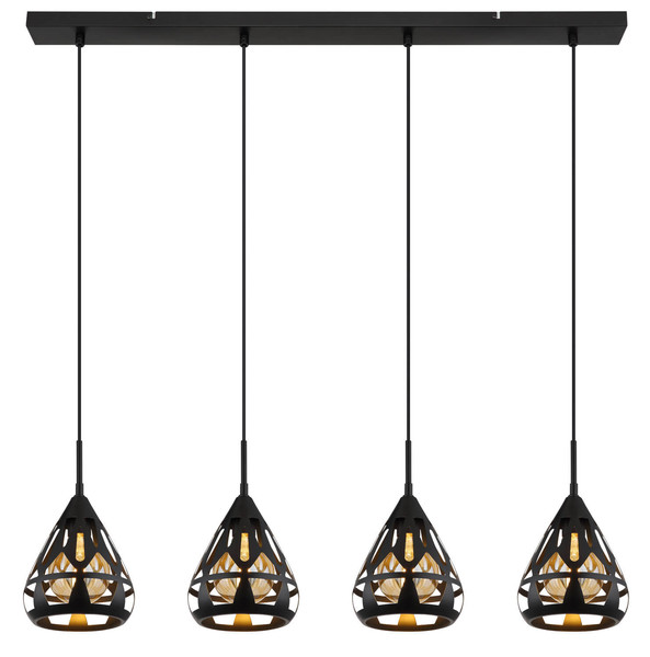 Globo Hassan E27 Hängeleuchte 4-fach 40W Schwarz Matt, Metall Ø17cm 15889-4H