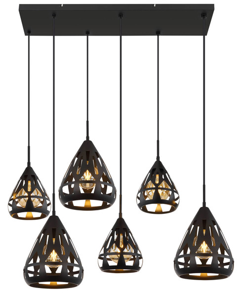 Globo Hassan E27 Hängeleuchte 6-fach 40W Schwarz Matt, Metall 120cm 15889-6H