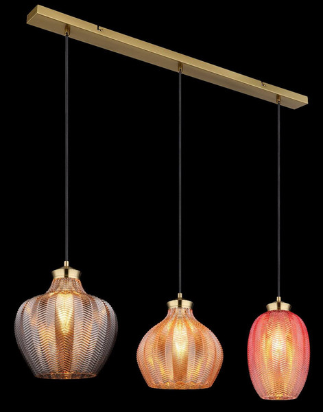 Globo Pendelleuchte Jessica 3-flammig E27 Goldfarben matt Metall Glas 120x90cm