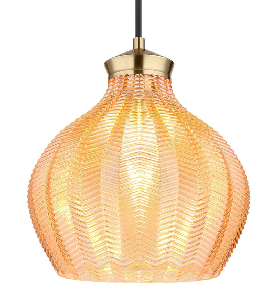 Globo Pendelleuchte Jessica E27 Goldfarben matt amber Metall Glas Ø22cm