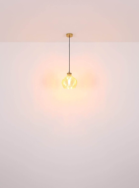 Globo Pendelleuchte Jessica E27 Goldfarben matt amber Metall Glas Ø22cm
