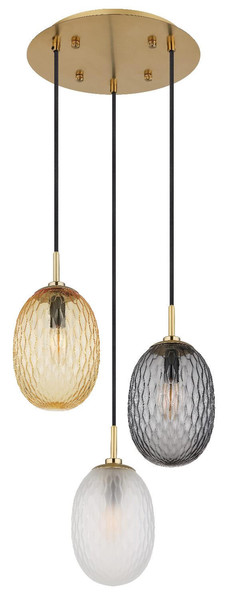 Globo Pendelleuchte Devin 3-flammig E14 Goldfarben matt Metall Glas Ø36cm
