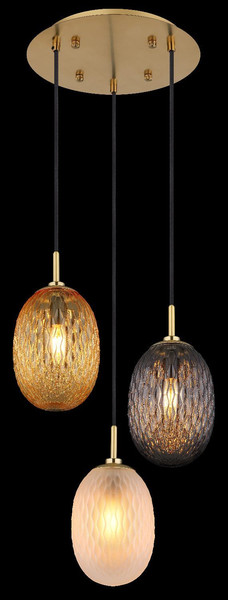 Globo Pendelleuchte Devin 3-flammig E14 Goldfarben matt Metall Glas Ø36cm