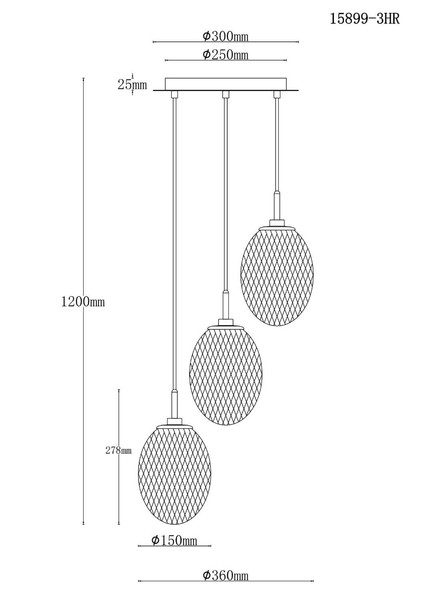 Globo Pendelleuchte Devin 3-flammig E14 Goldfarben matt Metall Glas Ø36cm