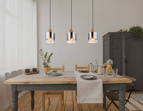 Globo Underwood E27 Hängeleuchte 3-fach 60W Holzoptik Dunkel, Mdf Ø18cm 15915-3H