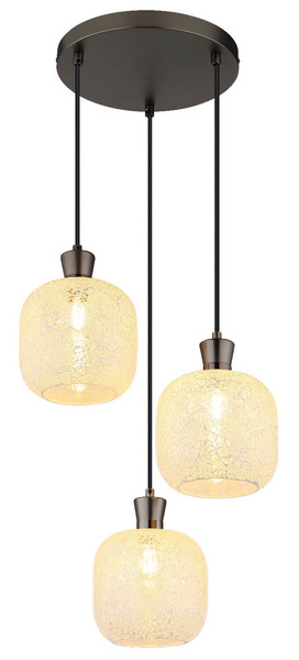 Globo Pendelleuchte Brokana 3-flammig E14 Schwarz-chrom matt Metall Glas Ø30cm