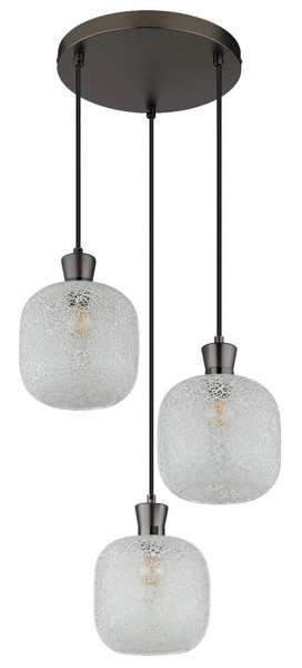 Globo Pendelleuchte Brokana 3-flammig E14 Schwarz-chrom matt Metall Glas Ø30cm