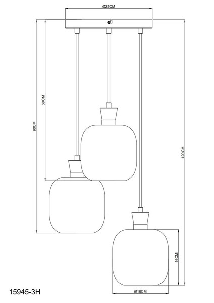 Globo Pendelleuchte Brokana 3-flammig E14 Schwarz-chrom matt Metall Glas Ø30cm