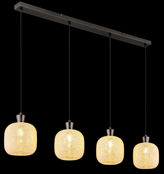 Globo Pendelleuchte Brokana 4-flammig E14 Schwarz-chrom matt Metall Glas 120x106cm