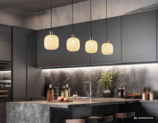 Globo Pendelleuchte Brokana 4-flammig E14 Schwarz-chrom matt Metall Glas 120x106cm
