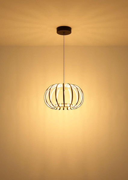 Globo LED Pendelleuchte Ribbon 40W warmweiss Schwarz matt Metall Aluminiumstäbe Ø40cm