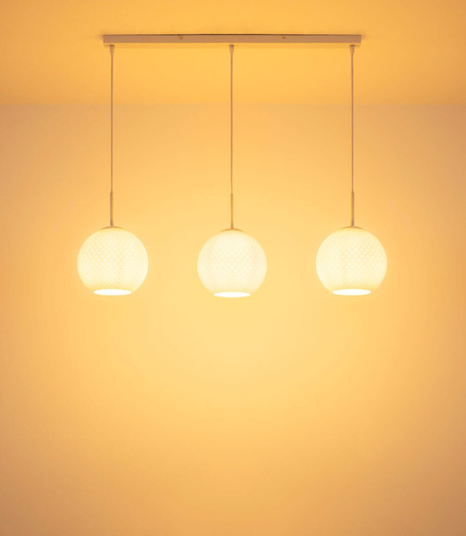 Globo Pendelleuchte Andre 3-flammig E27 Weiß matt opal Metall Glaskugeln 120x90cm