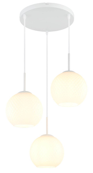 Globo Pendelleuchte Andre 3-flammig E27 Weiß matt opal Metall Glaskugeln Ø46cm