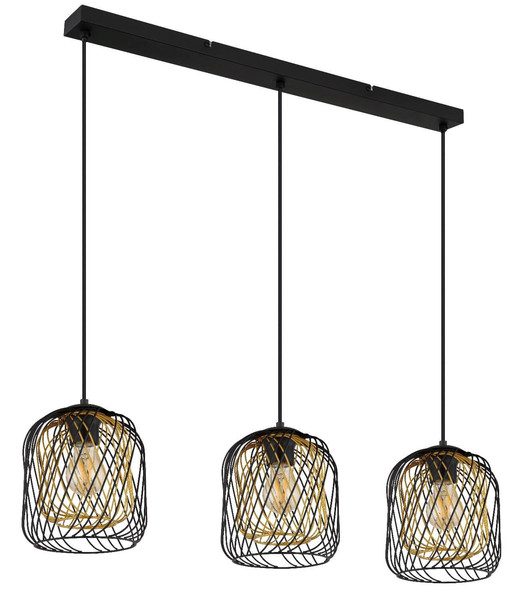 Globo Pendelleuchte Dichti 3-flammig E27 Schwarz matt Metall Metallgeflecht 150x84cm