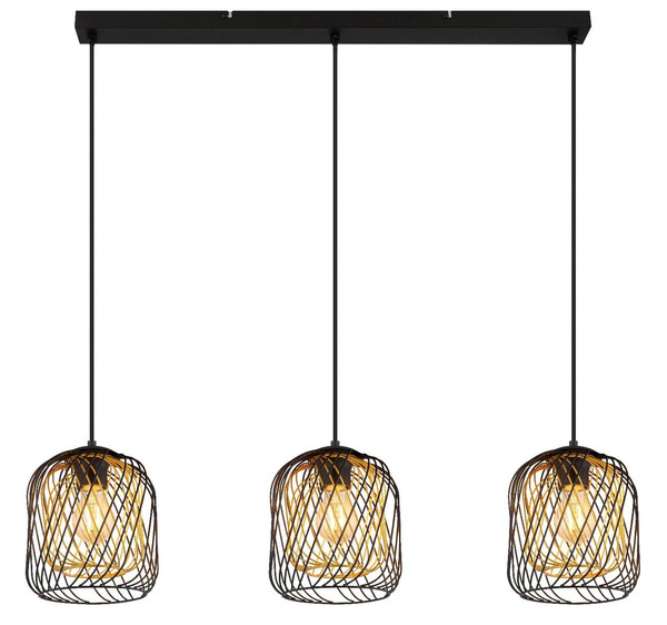 Globo Pendelleuchte Dichti 3-flammig E27 Schwarz matt Metall Metallgeflecht 150x84cm