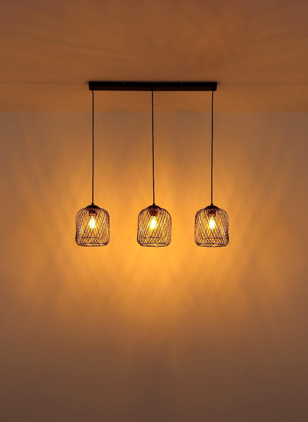 Globo Pendelleuchte Dichti 3-flammig E27 Schwarz matt Metall Metallgeflecht 150x84cm