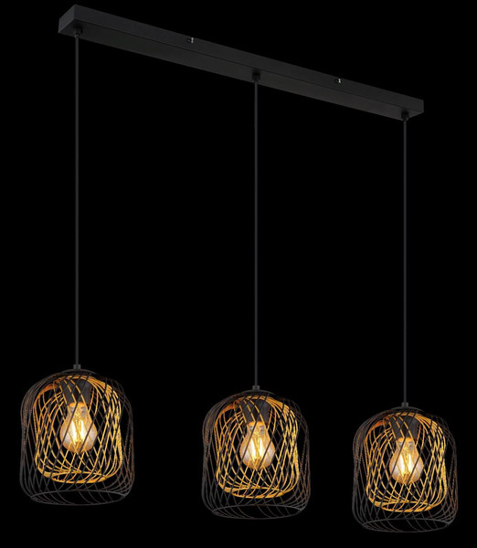 Globo Pendelleuchte Dichti 3-flammig E27 Schwarz matt Metall Metallgeflecht 150x84cm