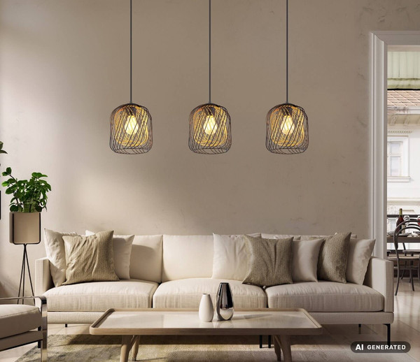 Globo Pendelleuchte Dichti 3-flammig E27 Schwarz matt Metall Metallgeflecht 150x84cm
