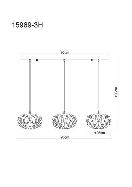 Globo Pendelleuchte Juana 3-flammig E27 Verchromt klar verspiegelt Metall 120x95cm