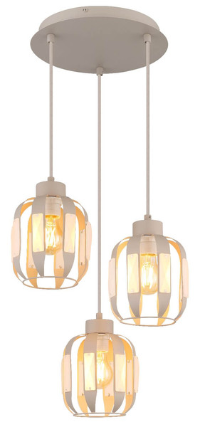 Globo Pendelleuchte Arlen 3-flammig E27 Weiß matt sandfarben matt Metall Metallstäbe Ø38cm