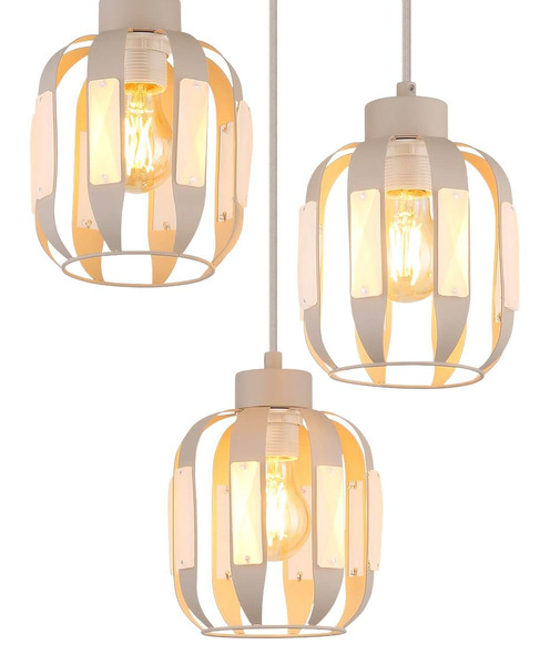 Globo Pendelleuchte Arlen 3-flammig E27 Weiß matt sandfarben matt Metall Metallstäbe Ø38cm