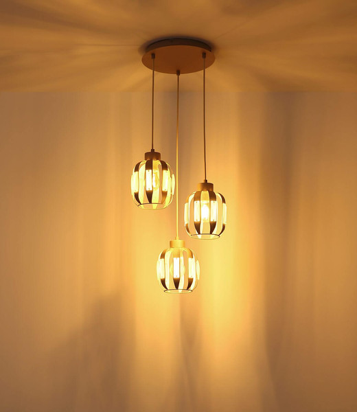 Globo Pendelleuchte Arlen 3-flammig E27 Weiß matt sandfarben matt Metall Metallstäbe Ø38cm