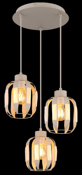 Globo Pendelleuchte Arlen 3-flammig E27 Weiß matt sandfarben matt Metall Metallstäbe Ø38cm