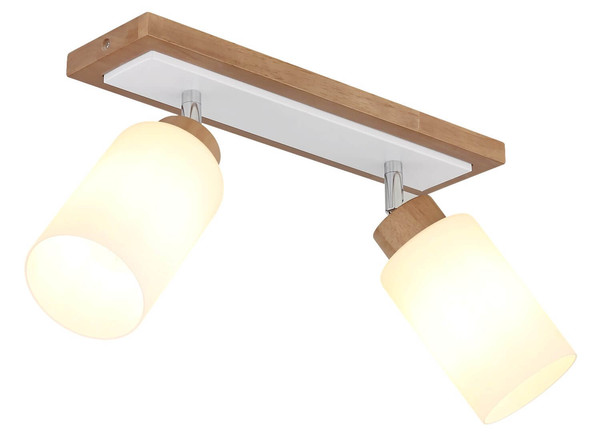 Globo Strahler Rowena 2-flammig E27 Braun opal matt Holz Glas 60x22cm