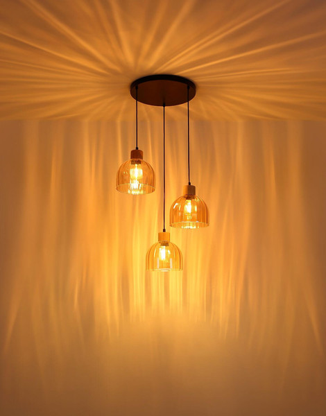 Globo Pendelleuchte Swanson 3-flammig E27 Schwarz matt amber Metall Glas Ø40cm