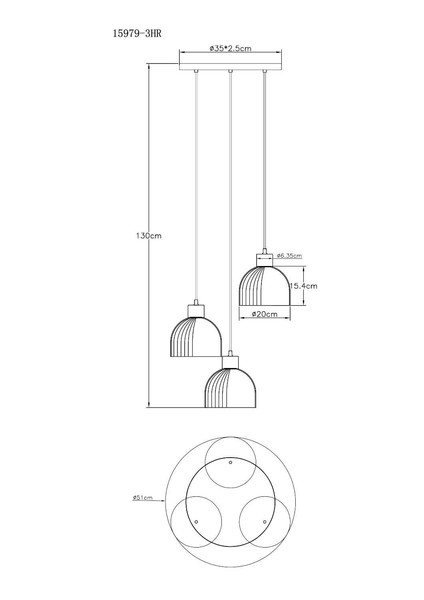 Globo Pendelleuchte Swanson 3-flammig E27 Schwarz matt amber Metall Glas Ø40cm