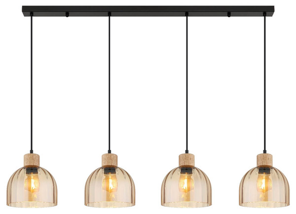 Globo Pendelleuchte Swanson 4-flammig E27 Schwarz matt amber Metall Glas 120x113cm
