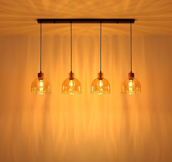 Globo Pendelleuchte Swanson 4-flammig E27 Schwarz matt amber Metall Glas 120x113cm