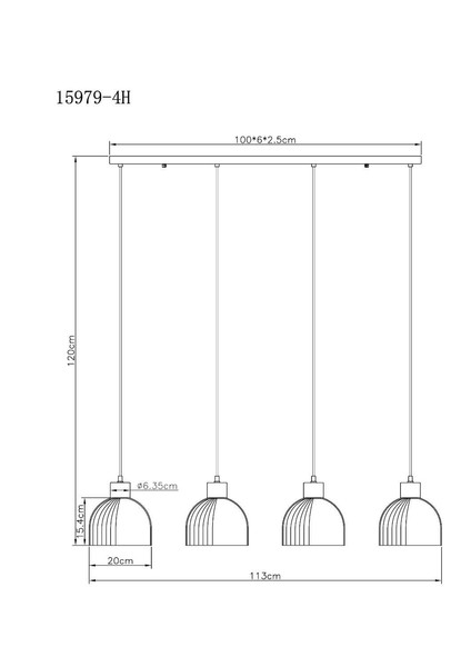 Globo Pendelleuchte Swanson 4-flammig E27 Schwarz matt amber Metall Glas 120x113cm
