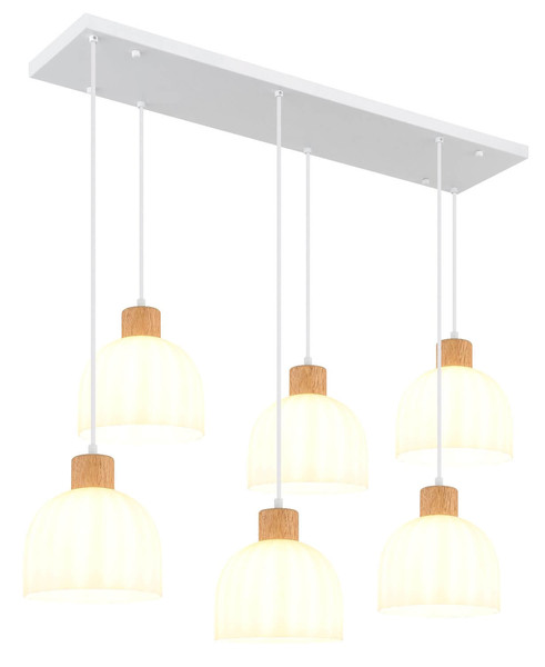 Globo Pendelleuchte Swanson 6-flammig E27 Weiß matt Metall Glas 120x105cm