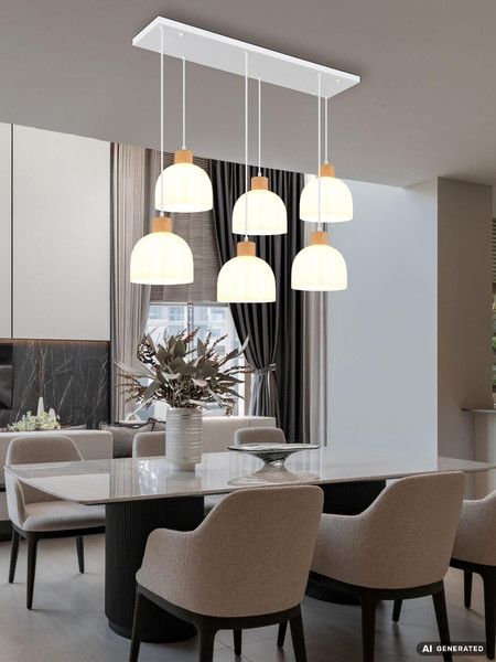 Globo Pendelleuchte Swanson 6-flammig E27 Weiß matt Metall Glas 120x105cm