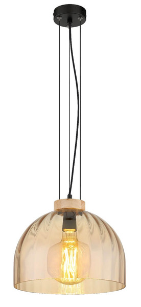 Globo Pendelleuchte Swanson E27 Schwarz matt amber Metall Glas Ø30cm