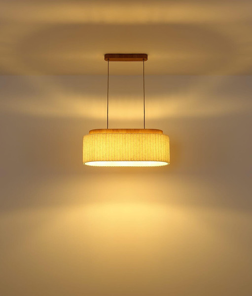 Globo Pendelleuchte Jannie 3-flammig E27 Braun naturfarben Holz Leinen 150x70cm
