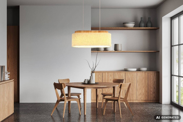 Globo Pendelleuchte Jannie 3-flammig E27 Braun naturfarben Holz Leinen 150x70cm