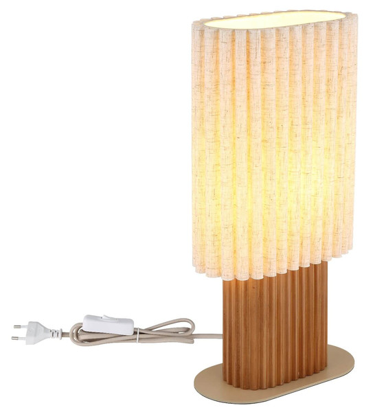 Globo Tischleuchte Jannie E27 Braun naturfarben Holz Leinen 45x23cm