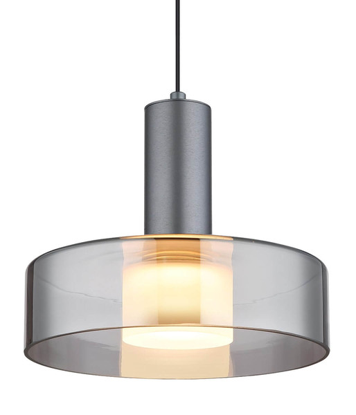 Globo LED Pendelleuchte Grant 8W warmweiss Grau matt rauchfarben Aluminium Gebürstet Glas Ø22cm