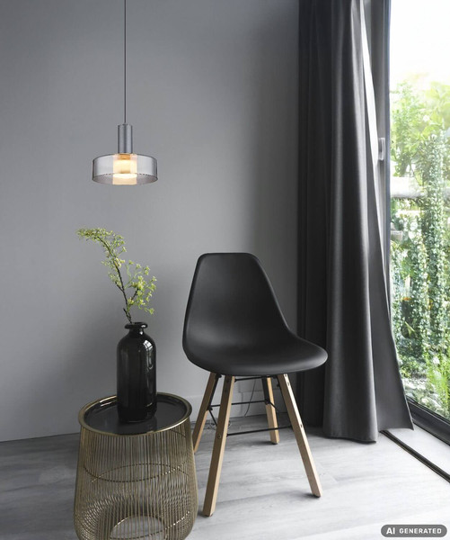 Globo LED Pendelleuchte Grant 8W warmweiss Grau matt rauchfarben Aluminium Gebürstet Glas Ø22cm