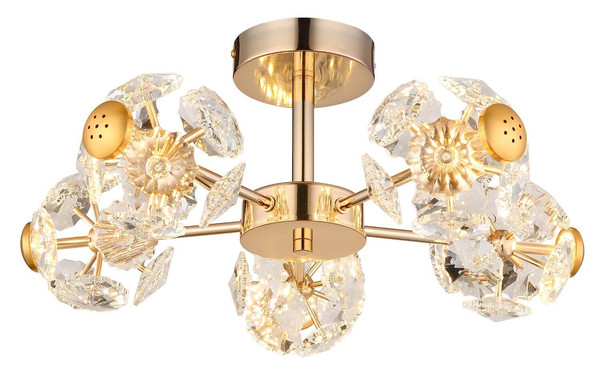 Globo LED Deckenleuchte Floriella 15W warmweiss Goldfarben klar Metall Glaskristalle Ø50cm